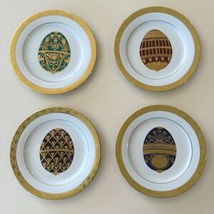 Muirfield Celebrity 9408 Faberge Egg Salad Plates Set of 4 Gold Trim Easter 8.25